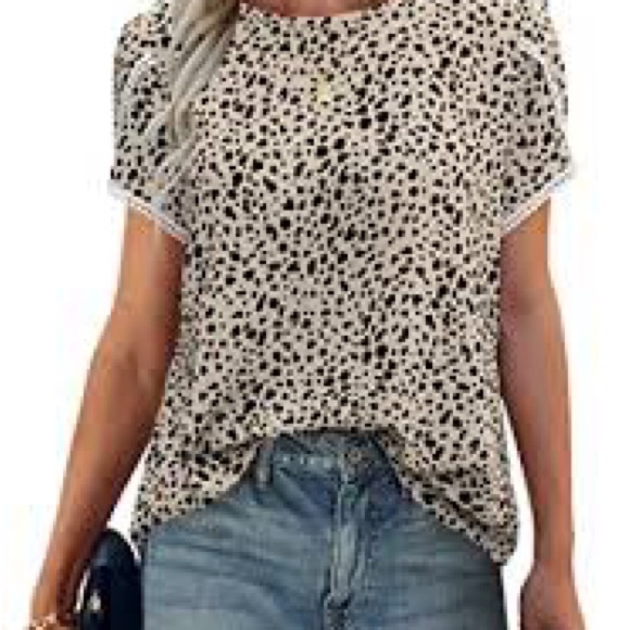 SHEIN Tops - SHEIN Dalmatian Top Blouse Tulip Sleeve Puff Sleeve Animal Print L Large